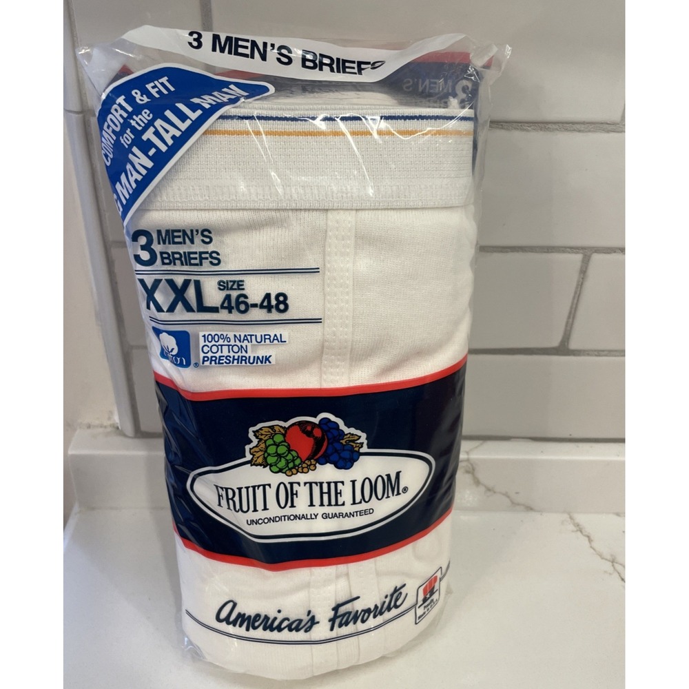 Vintage Fruit Of The Loom Briefs Men XXL 46-48 3 Pack White Cotton 1989 New